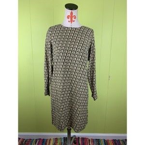H&M Women’s Shift Dress 6 Geometr Print Long Sleeve Viscose 100% Brown Black Wht